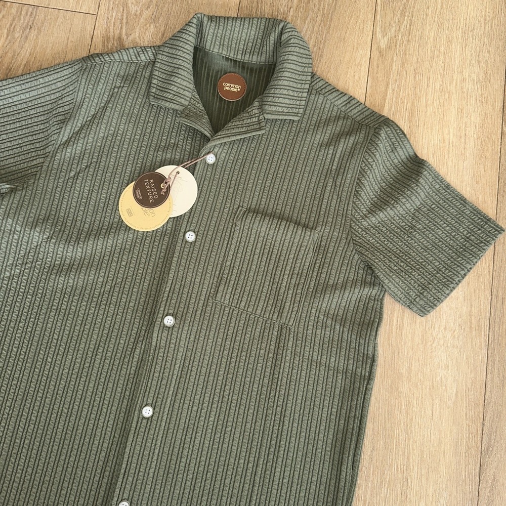Common People Terry Cable  Raised Texture Resort Shirt S/S Sage Men's Medium NWT
